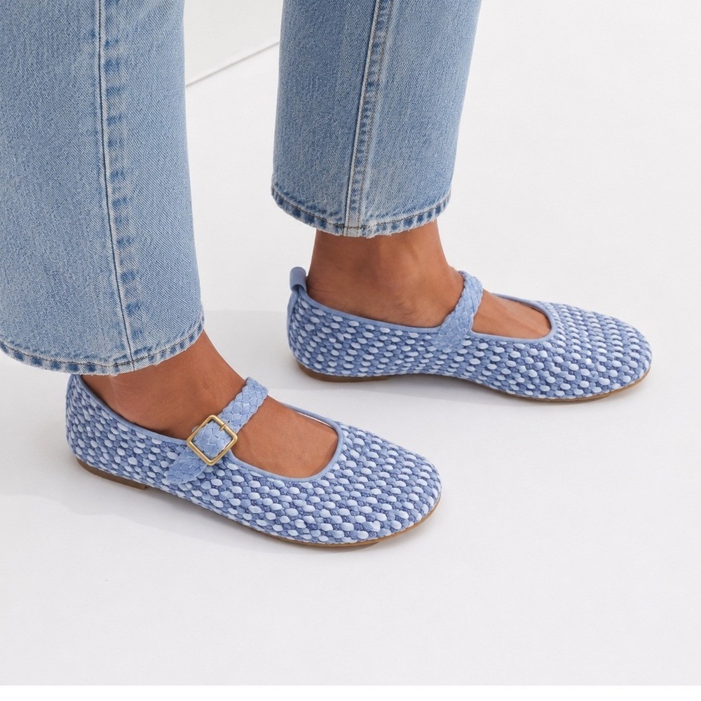 CHARLOTTE STONE Raleigh Woven Mary Jane Ballet Flats Blue White Sz 9